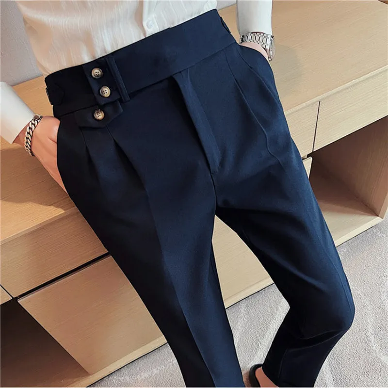 Men's British Business Slim Casual High Waist Suit Pants