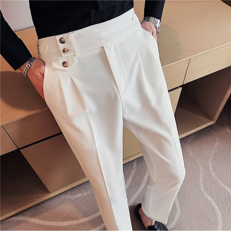 Men's British Business Slim Casual High Waist Suit Pants