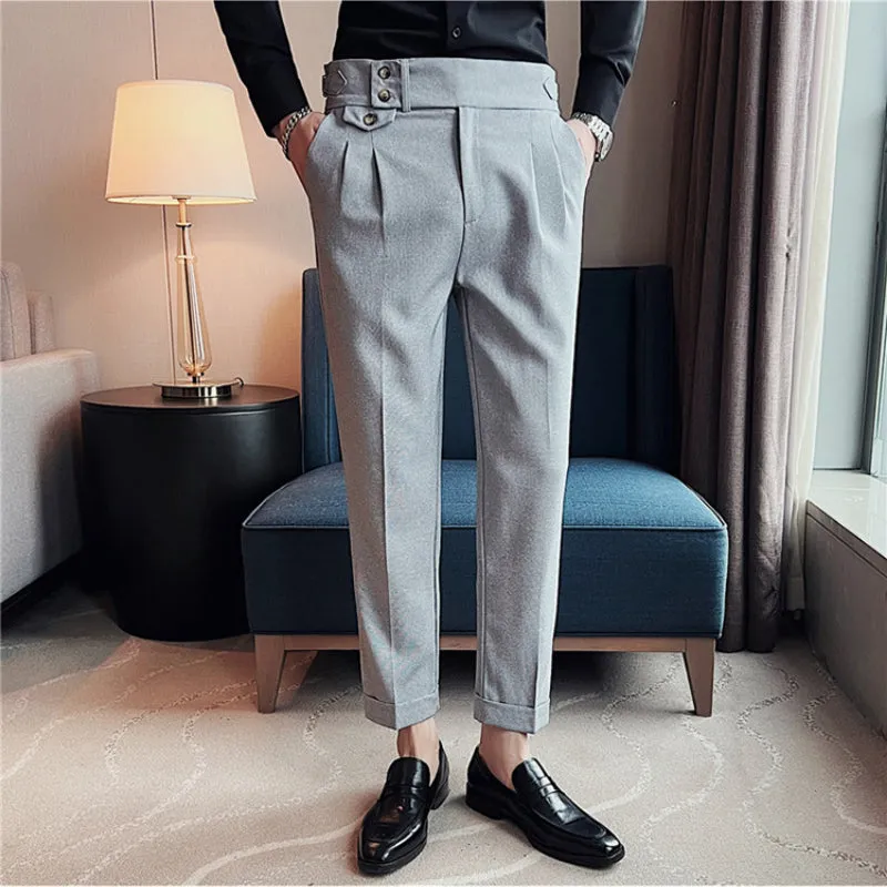 Men's British Business Slim Casual High Waist Suit Pants