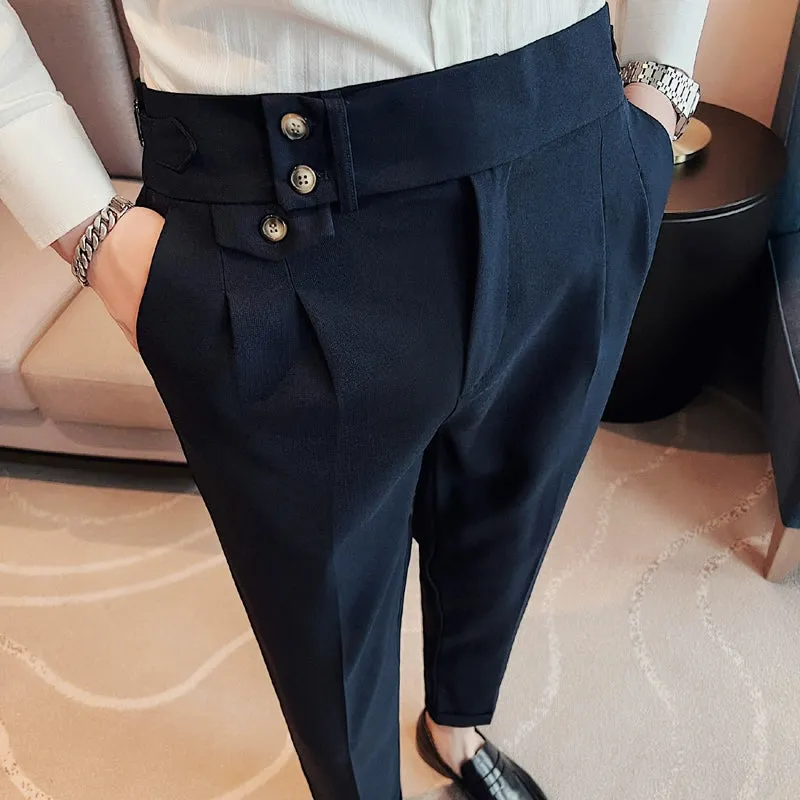 Men's British Business Slim Casual High Waist Suit Pants