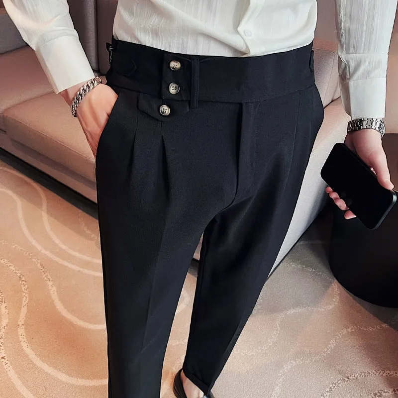 Men's British Business Slim Casual High Waist Suit Pants