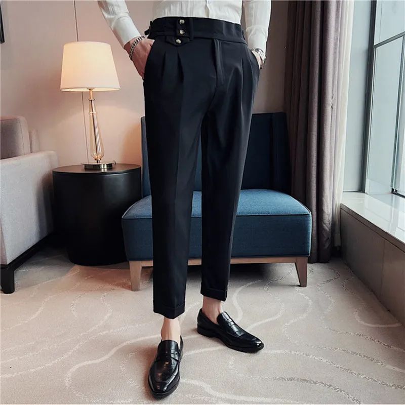 Men's British Business Slim Casual High Waist Suit Pants