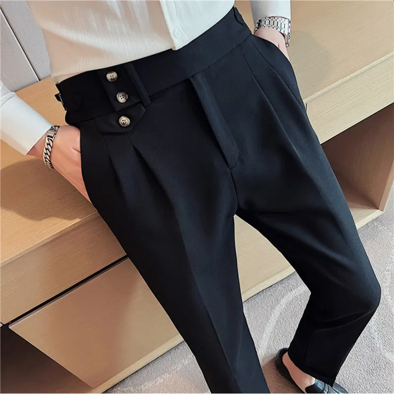 Men's British Business Slim Casual High Waist Suit Pants