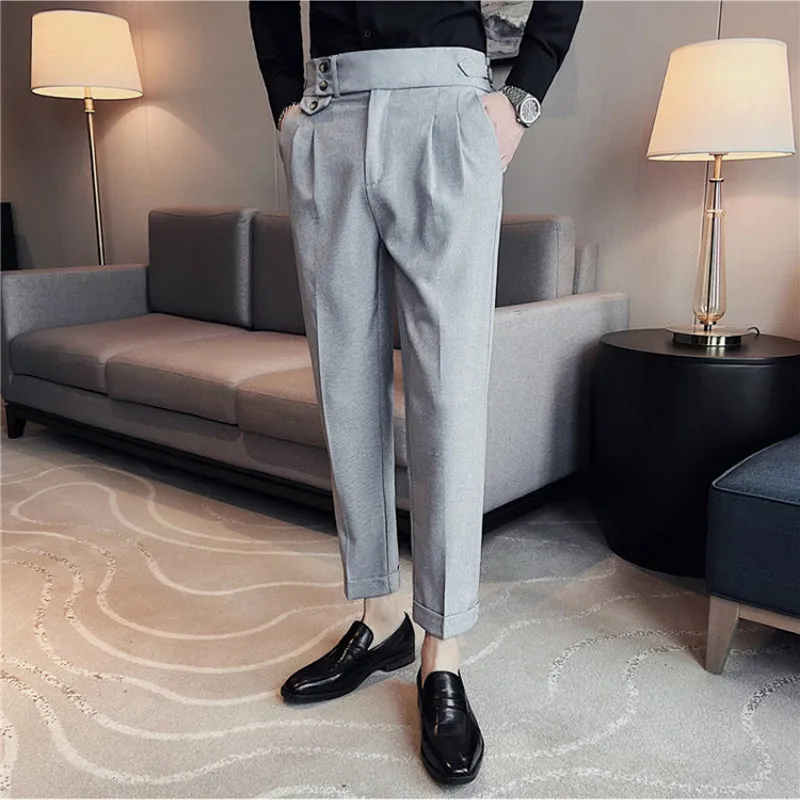 Men's British Business Slim Casual High Waist Suit Pants