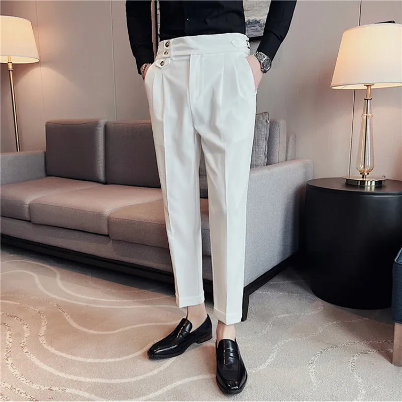 Men's British Business Slim Casual High Waist Suit Pants