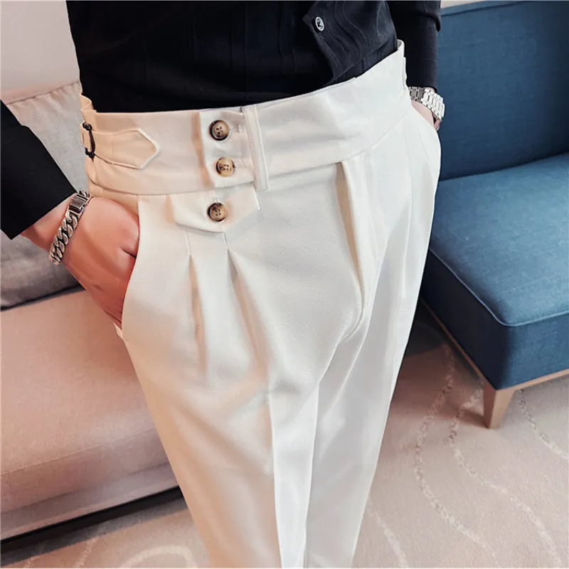 Men's British Business Slim Casual High Waist Suit Pants