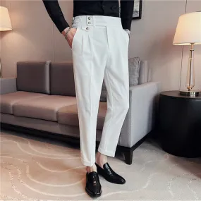 Men's British Business Slim Casual High Waist Suit Pants