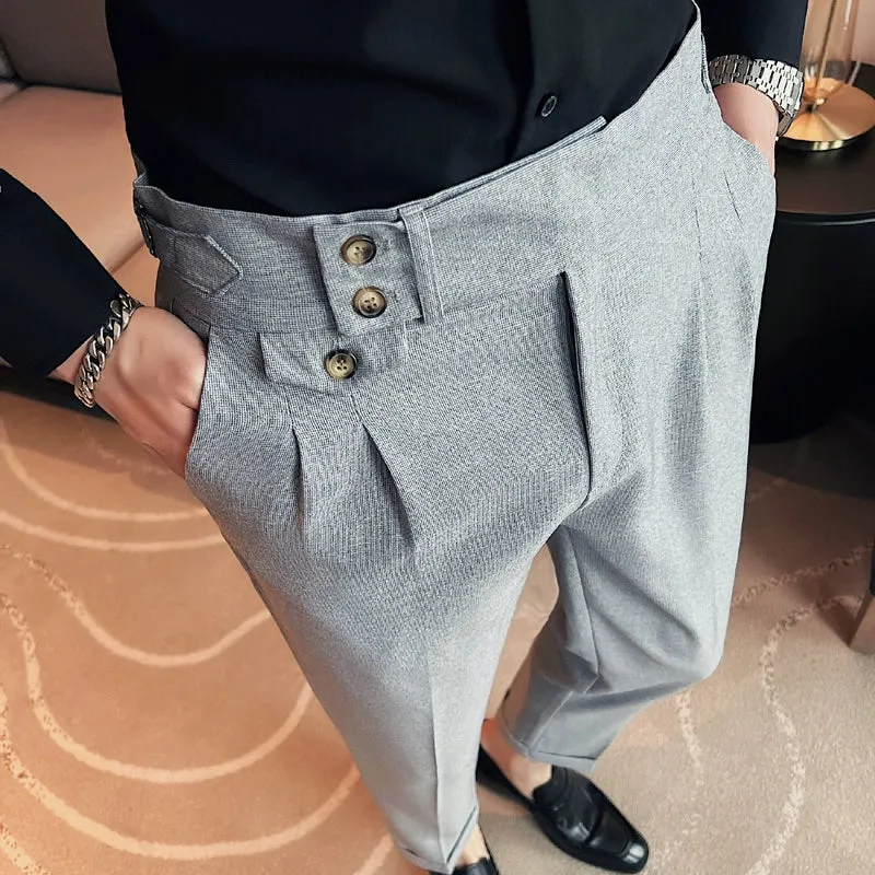 Men's British Business Slim Casual High Waist Suit Pants