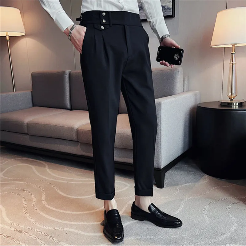 Men's British Business Slim Casual High Waist Suit Pants