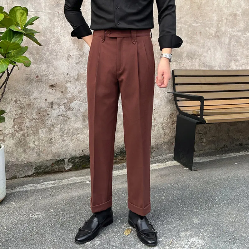 Men's Casual Business Slim British Retro Straight High Waist Pants