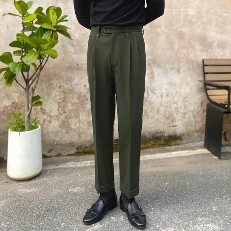 Men's Casual Business Slim British Retro Straight High Waist Pants