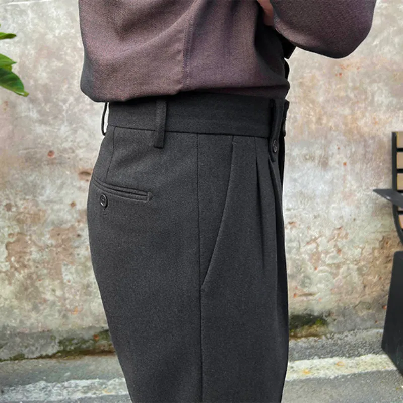 Men's Casual Business Slim British Retro Straight High Waist Pants