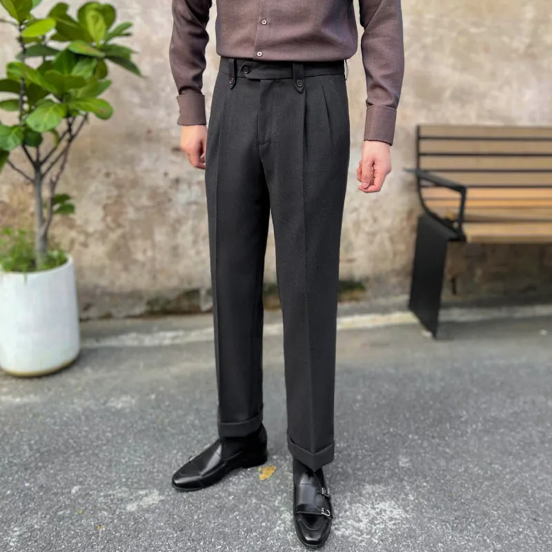 Men's Casual Business Slim British Retro Straight High Waist Pants