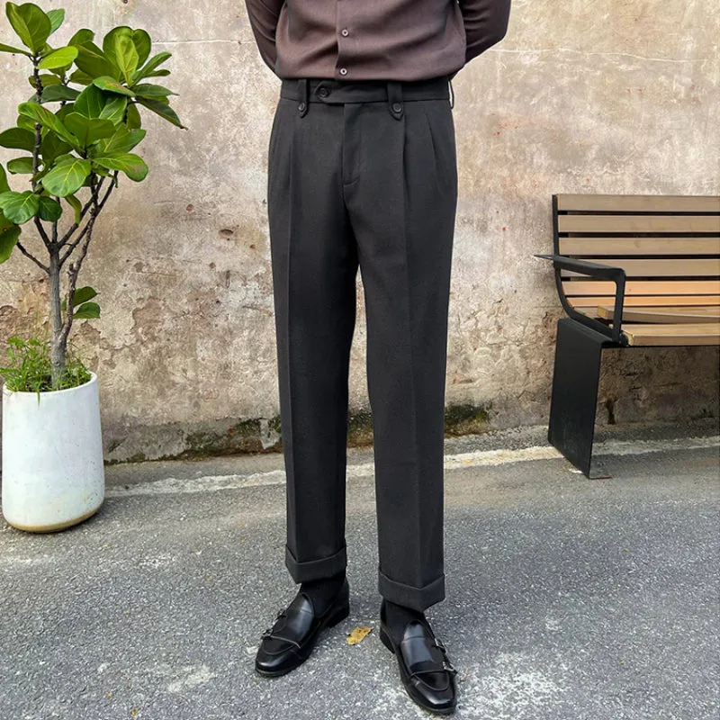 Men's Casual Business Slim British Retro Straight High Waist Pants