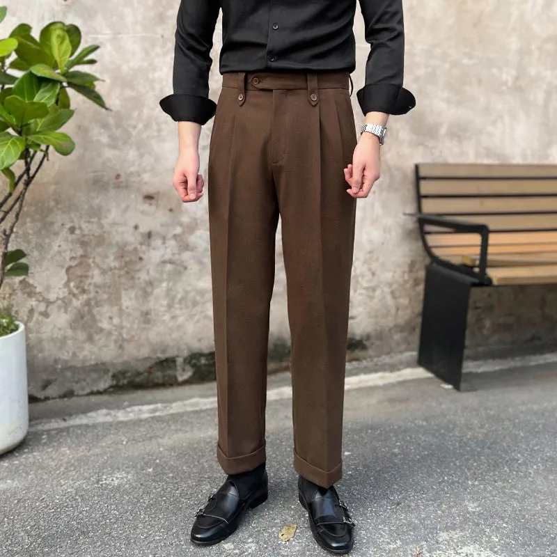 Men's Casual Business Slim British Retro Straight High Waist Pants