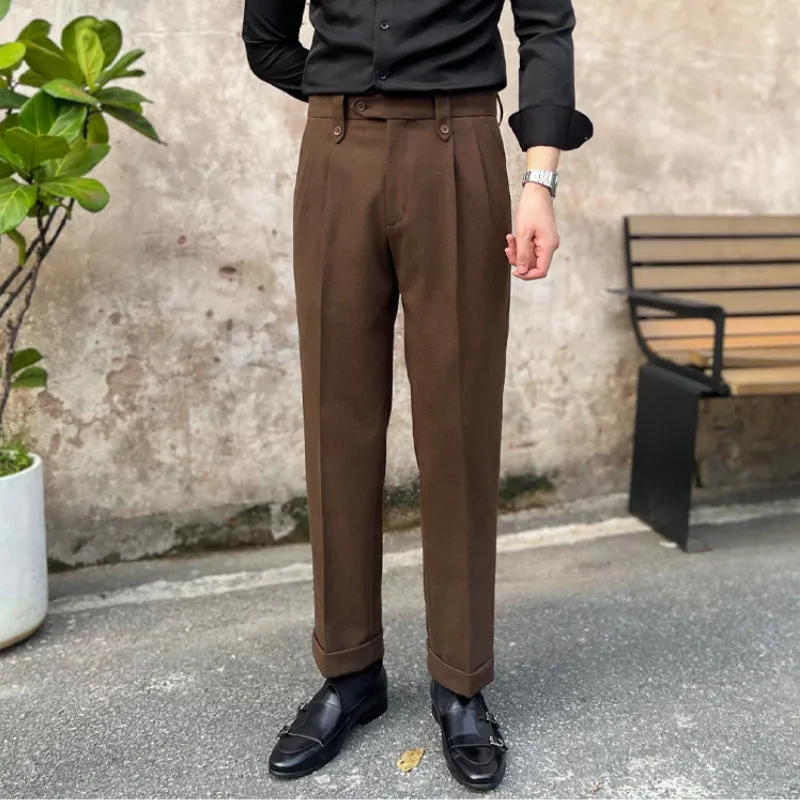 Men's Casual Business Slim British Retro Straight High Waist Pants