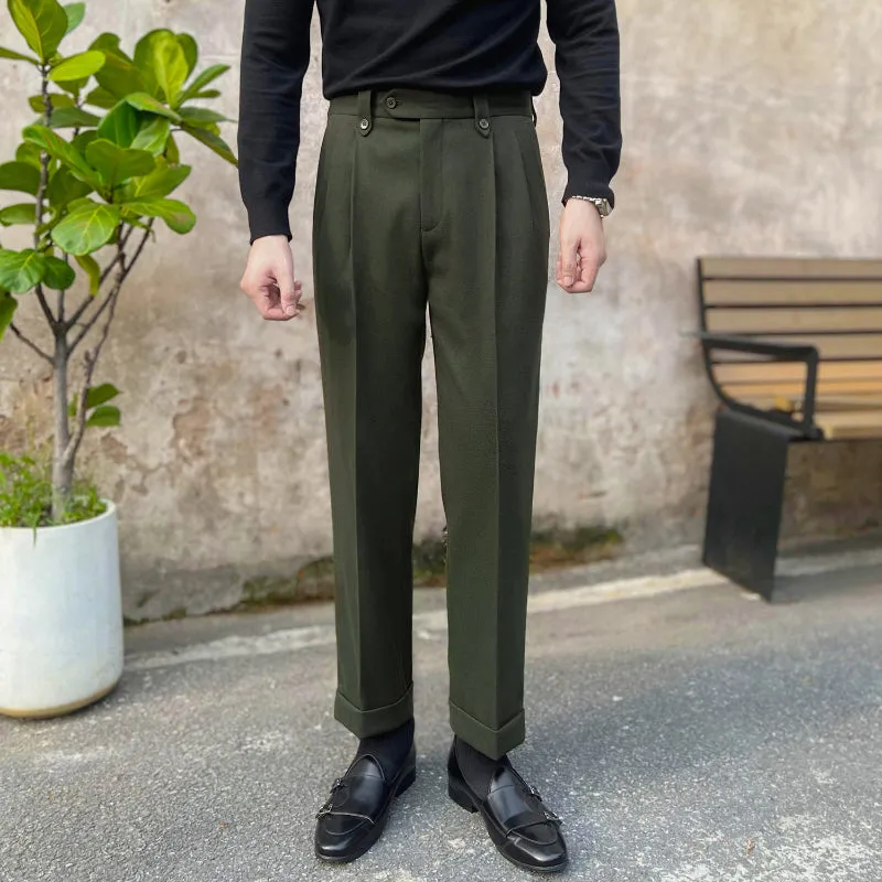 Men's Casual Business Slim British Retro Straight High Waist Pants