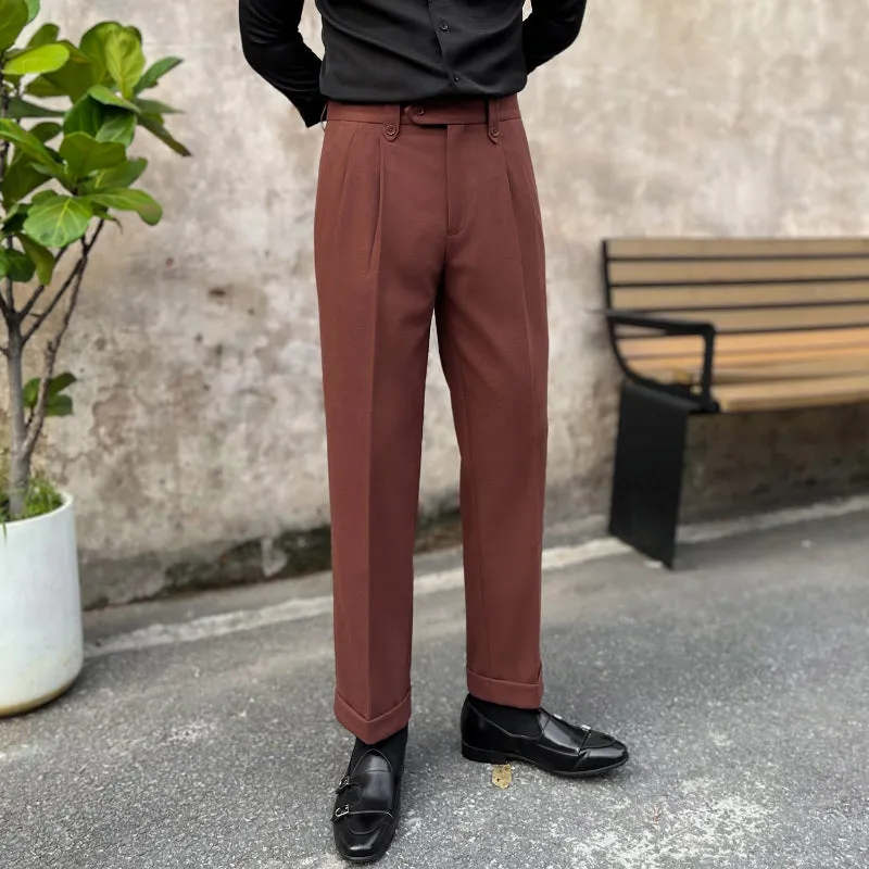 Men's Casual Business Slim British Retro Straight High Waist Pants