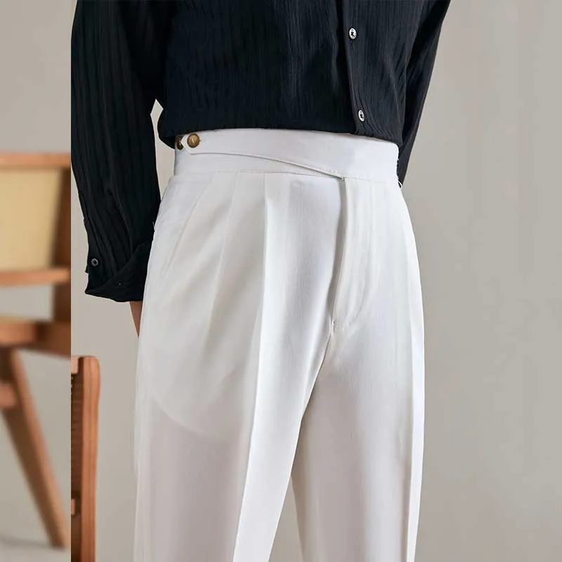 Men's High Waist Straight Pants Retro Business Trousers