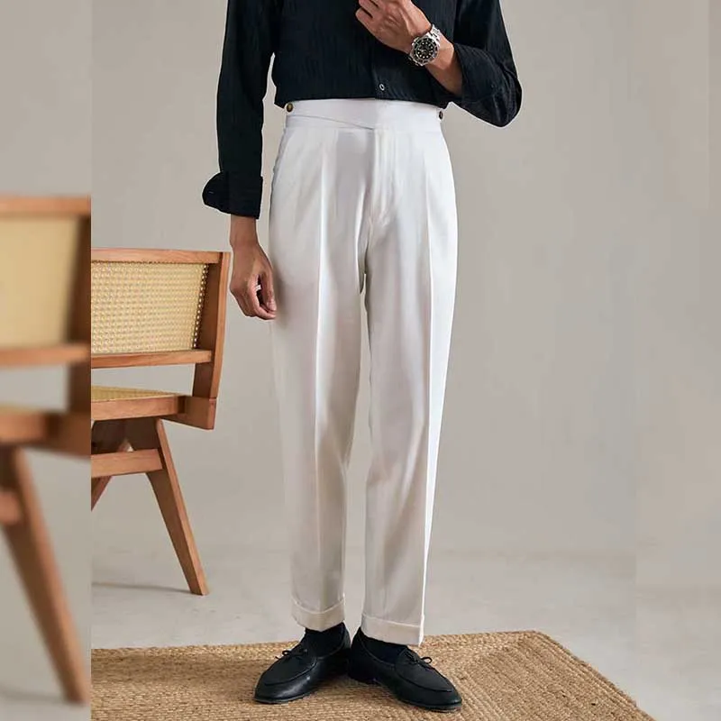 Men's High Waist Straight Pants Retro Business Trousers