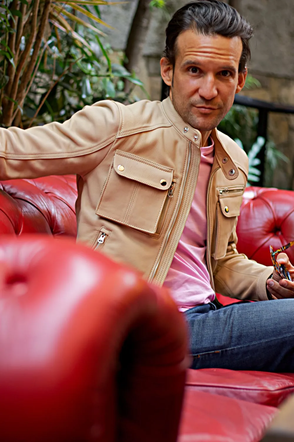 MI6 Leather Jacket - Double Cargo Pockets in Natural Stone