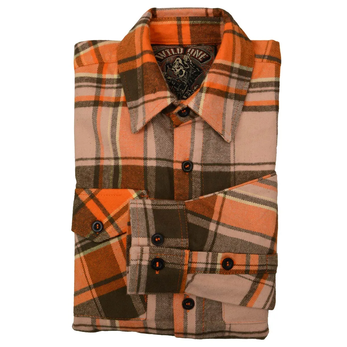 Milwaukee Leather  Men's 'Wild One' Brown/Orange Long Sleeve 10.5-Oz Heavy Duty-Cotton Flannel Shirt MNG11701