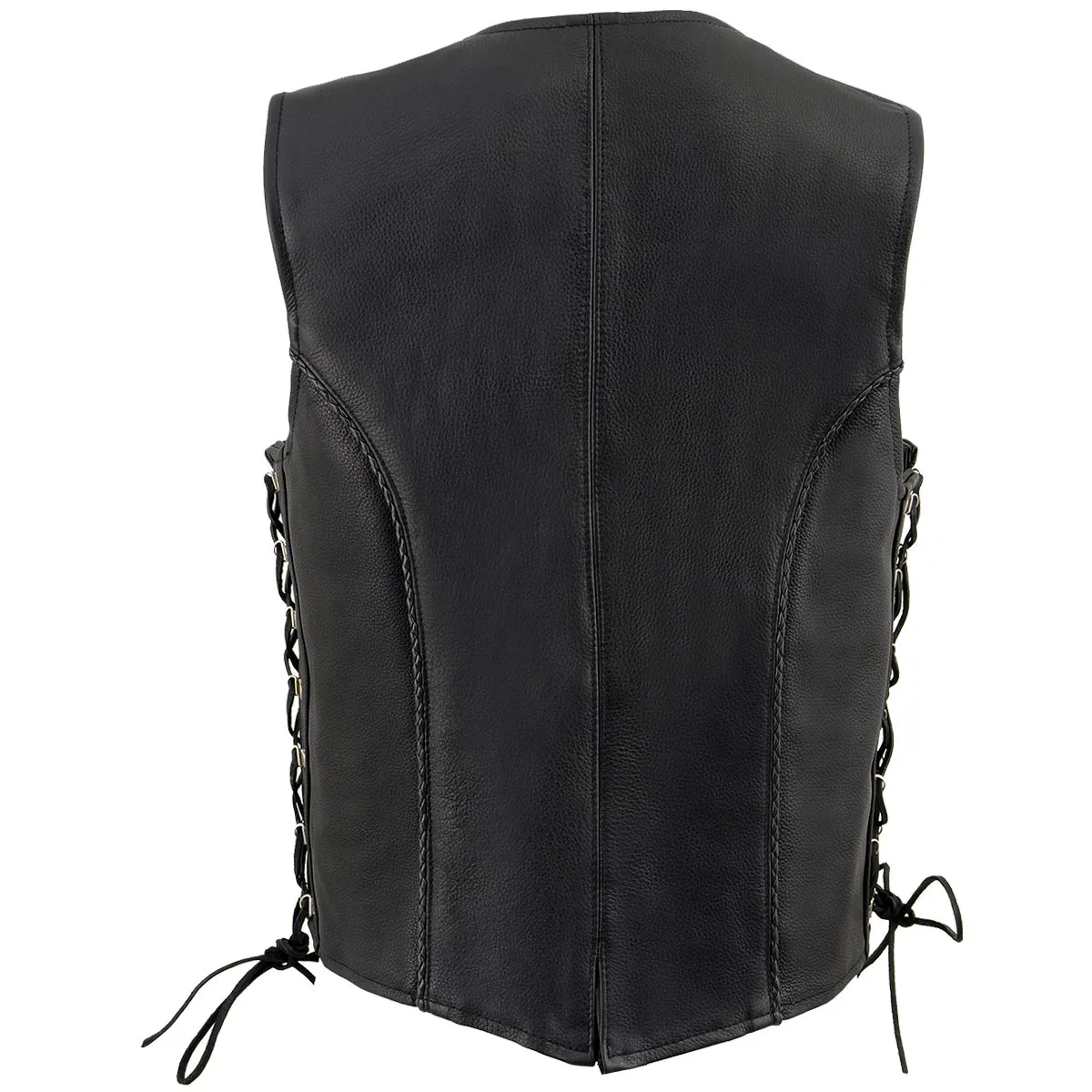 Milwaukee Leather ML2042 Women's Black Thin Braid Premium Leather Side Lace Motorcycle Rider Vest w/ Front Snap Closure