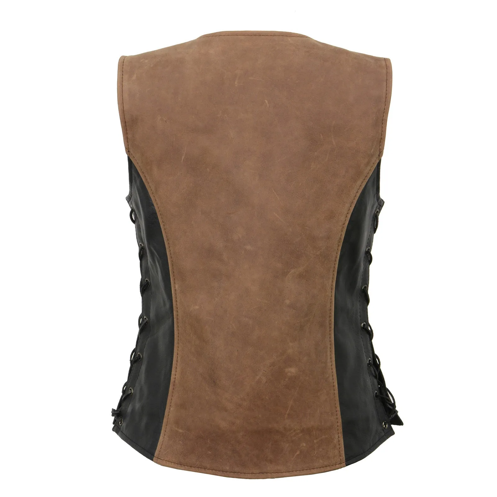 Milwaukee Leather MLL4508 Women's 'Trickster' Vintage Two Tone Crazy Horse Brown and Black Leather Club Style Motorcycle Vest