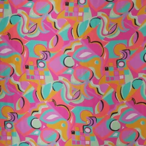 Mint Yellow Coral and Multicolored Painting Like Printed Silk Charmeuse Fabric