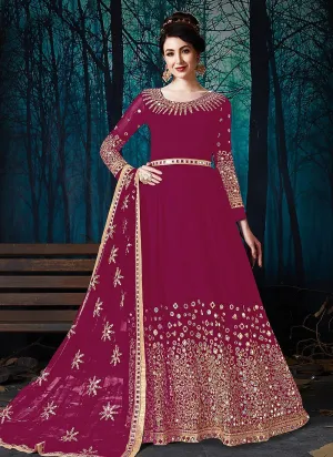 Mirror Work Wine Maroon Faux Georgette Anarkali Suit