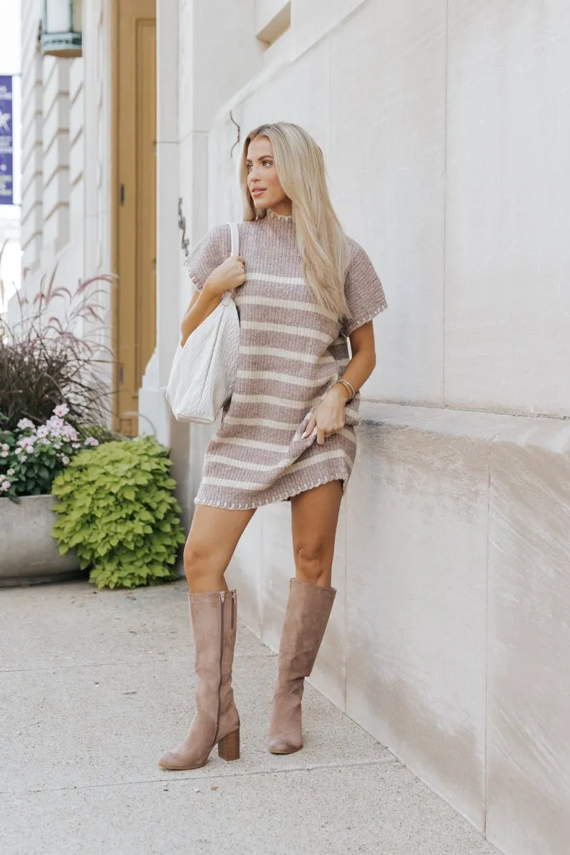 Mocha Striped Sweater Dress - FINAL SALE