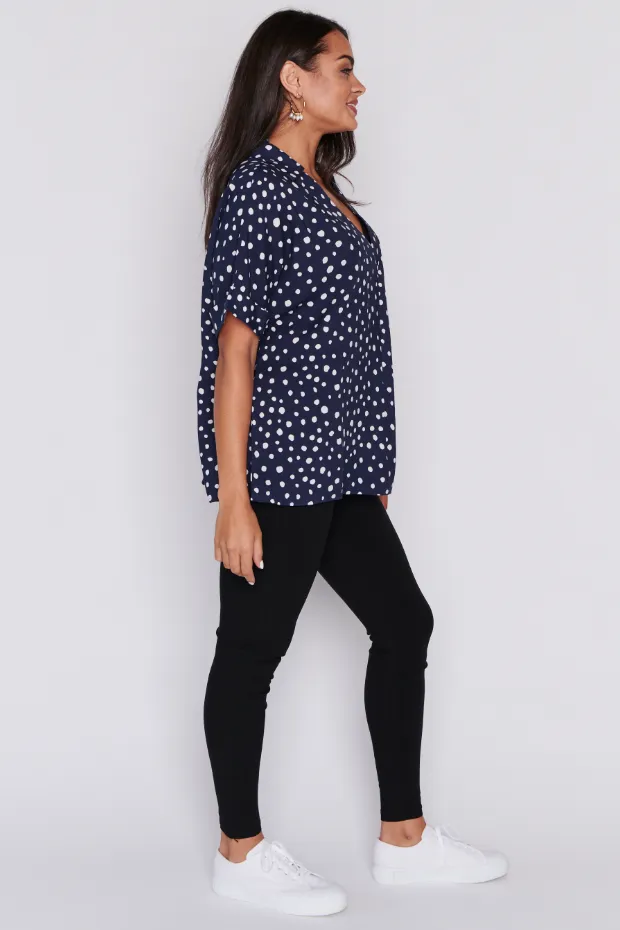 Monnie Navy & White Flecks Top