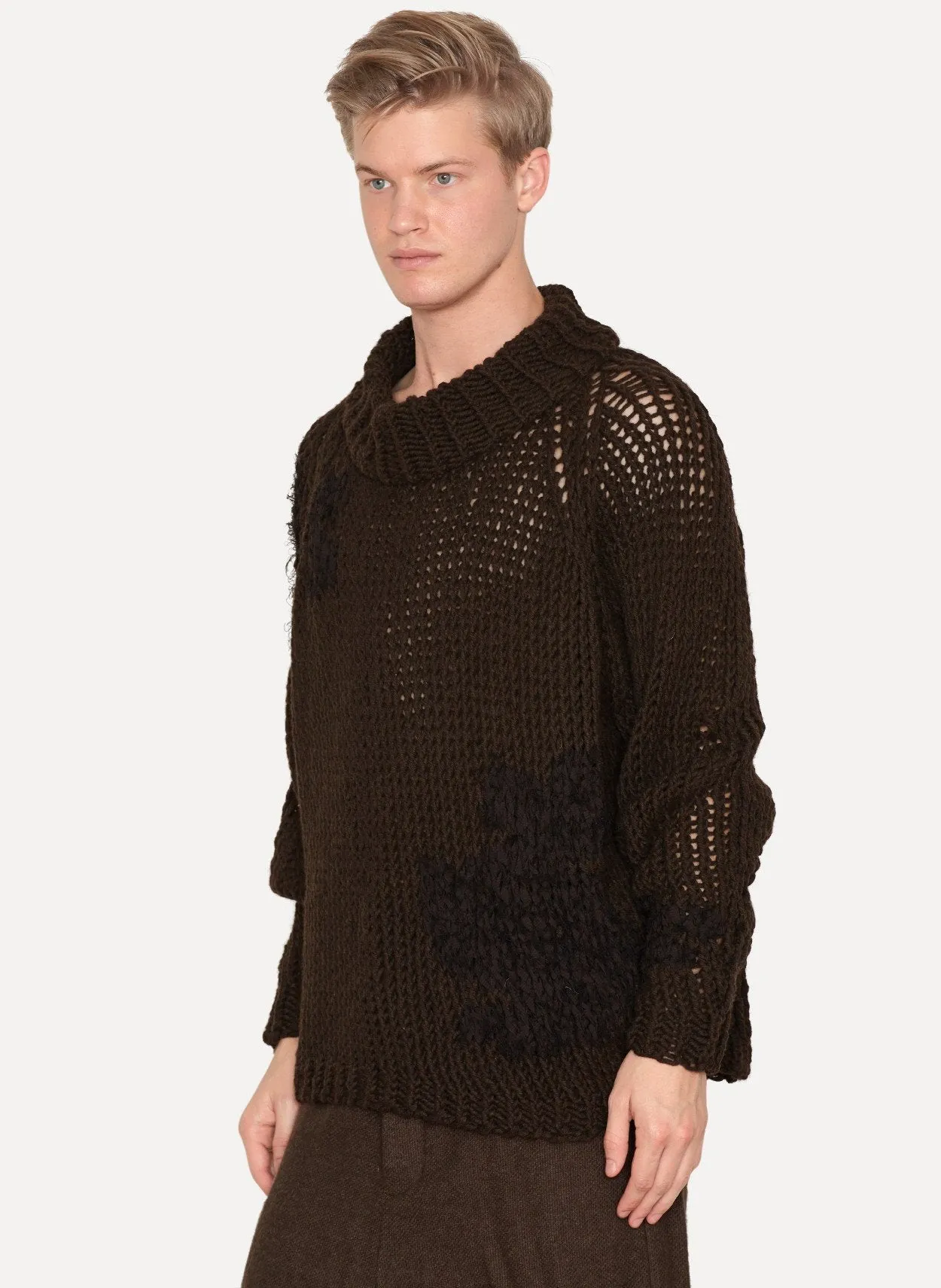 Natural Brown Yak Chunky Hand Knitted Turtleneck