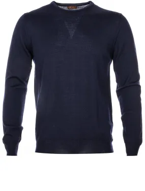 Navy Merino Wool Sweater With Patches