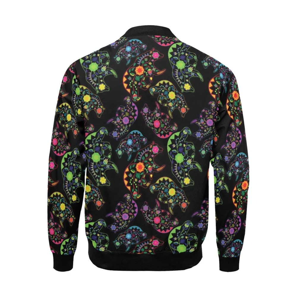 Neon Floral Bears Bomber Jacket for Men