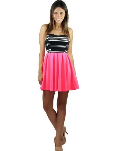 Neon Pink Strapless Short Dress