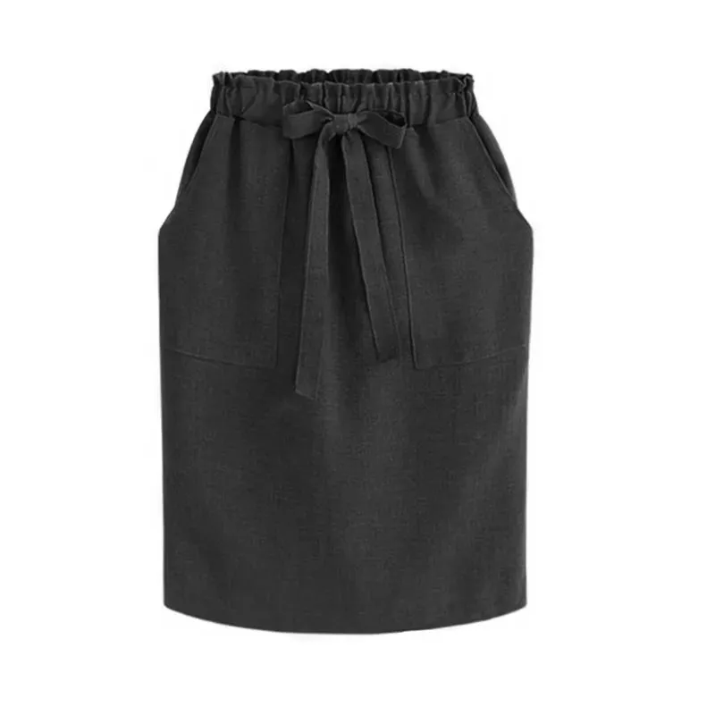 New Spring Summer Elegant Midi Skirts Womens Office Pencil Skirt Cotton Elastic Waist Package Hip Skirt Bow Skirt Green