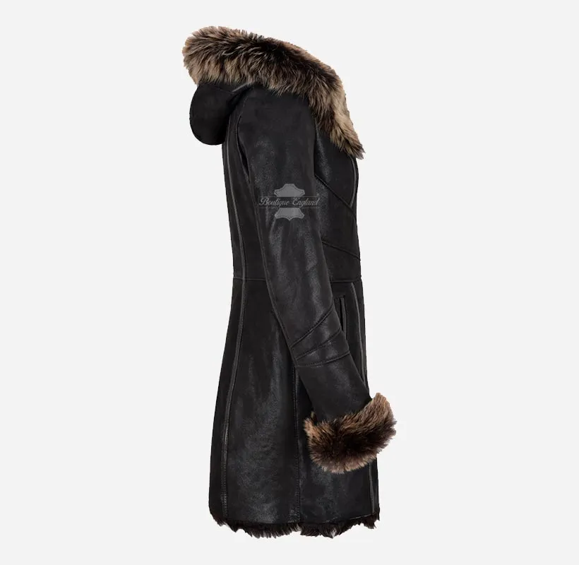 Novi Women's Montana Toscana Coat 3/4 Length Sheepskin Coat Black