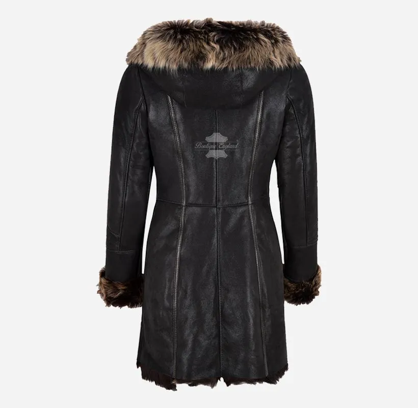 Novi Women's Montana Toscana Coat 3/4 Length Sheepskin Coat Black