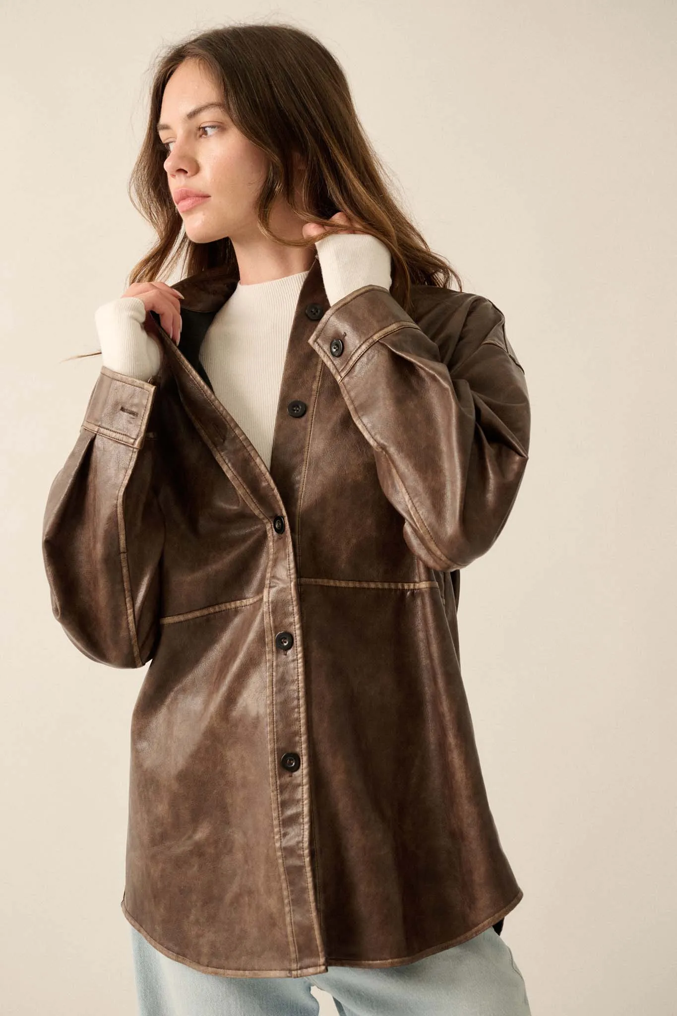 Nowhere to Hide Vegan Leather Button-Up Shacket