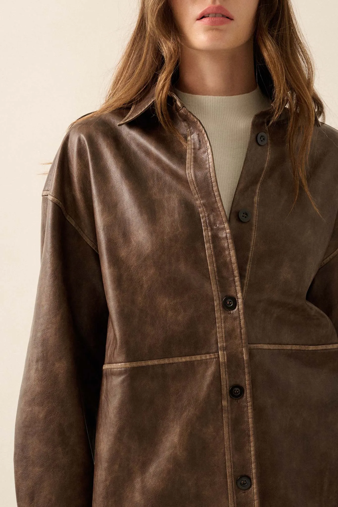 Nowhere to Hide Vegan Leather Button-Up Shacket