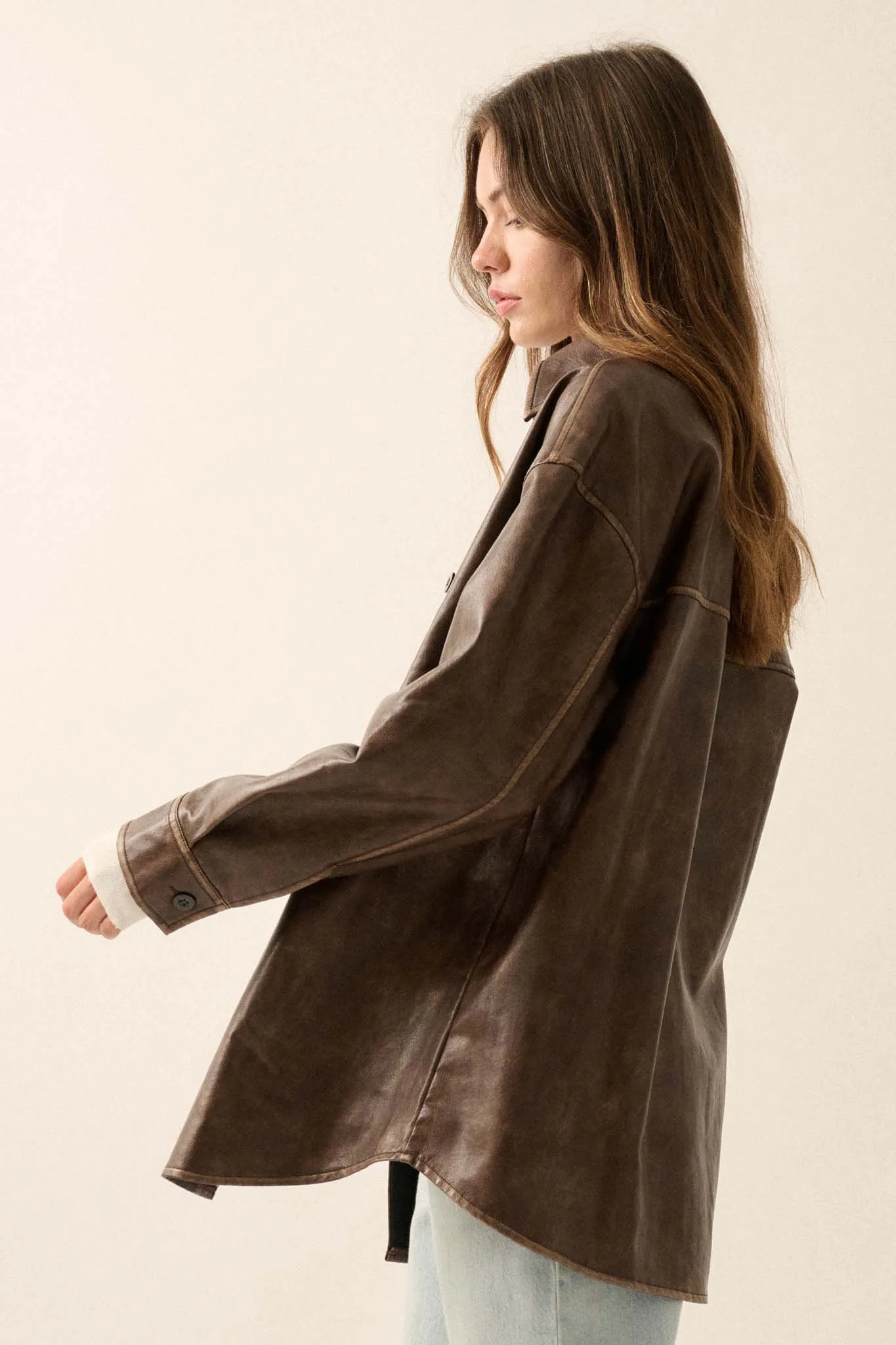 Nowhere to Hide Vegan Leather Button-Up Shacket