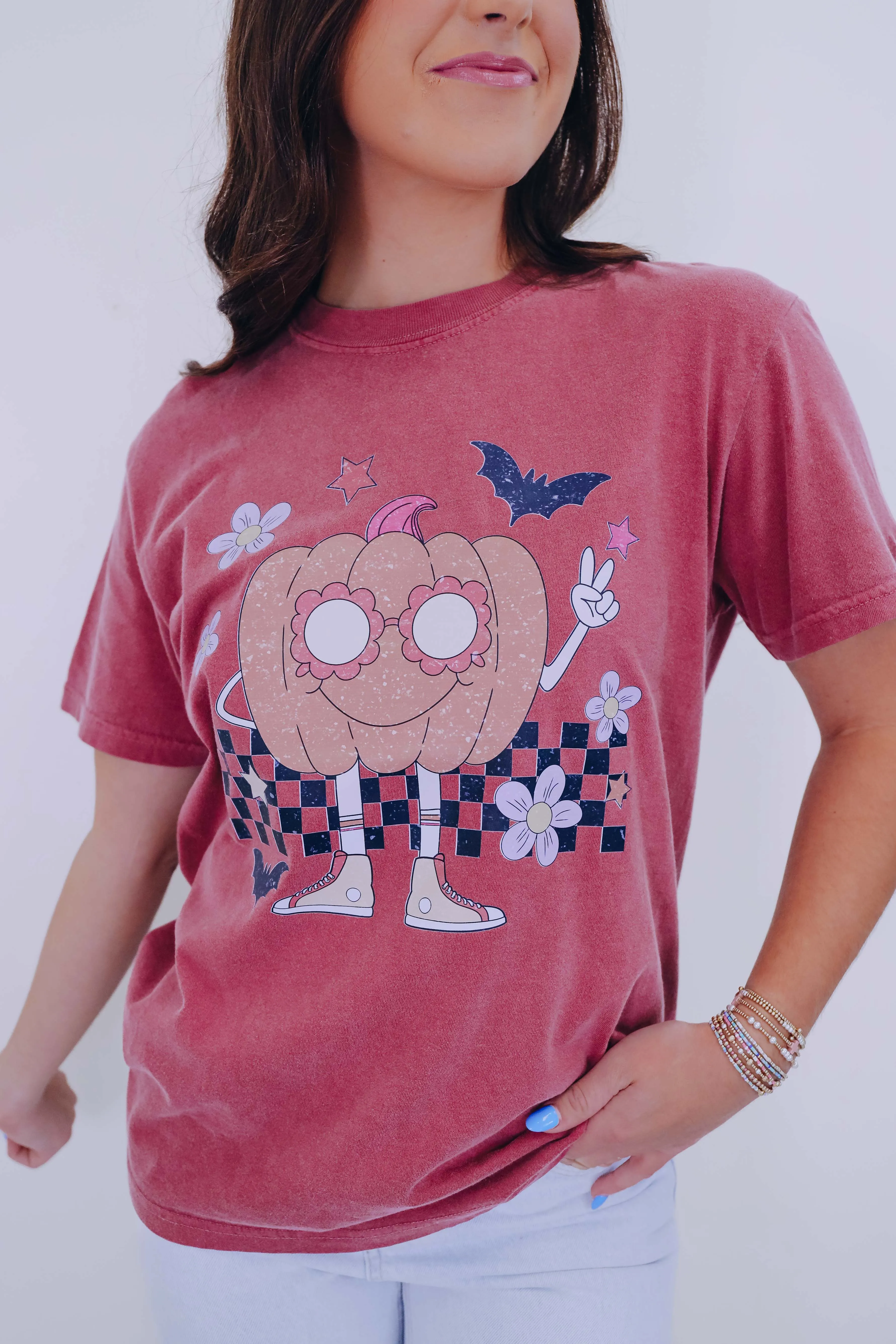 Peace And Pumpkins Graphic Tee S-3X - Maroon