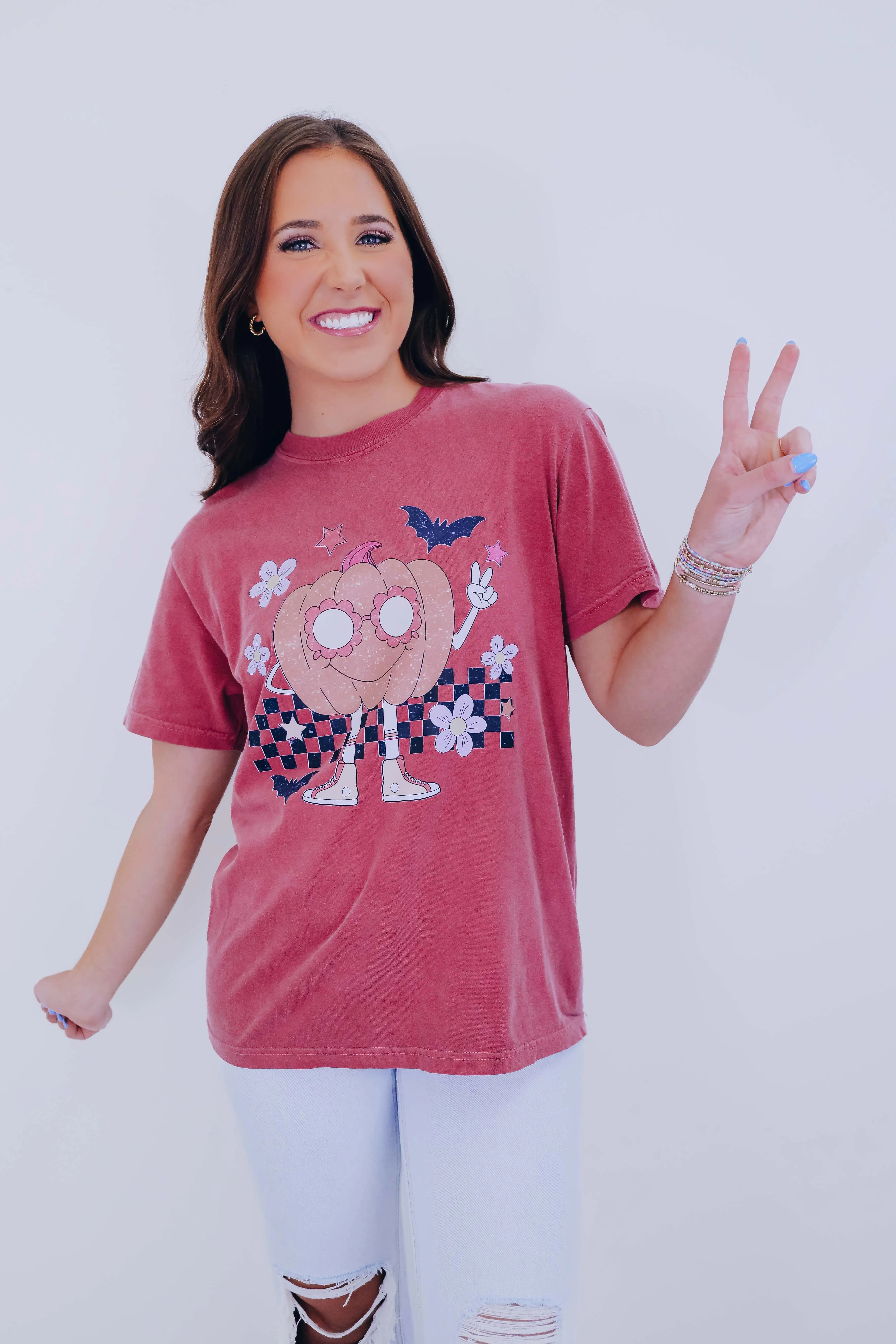 Peace And Pumpkins Graphic Tee S-3X - Maroon