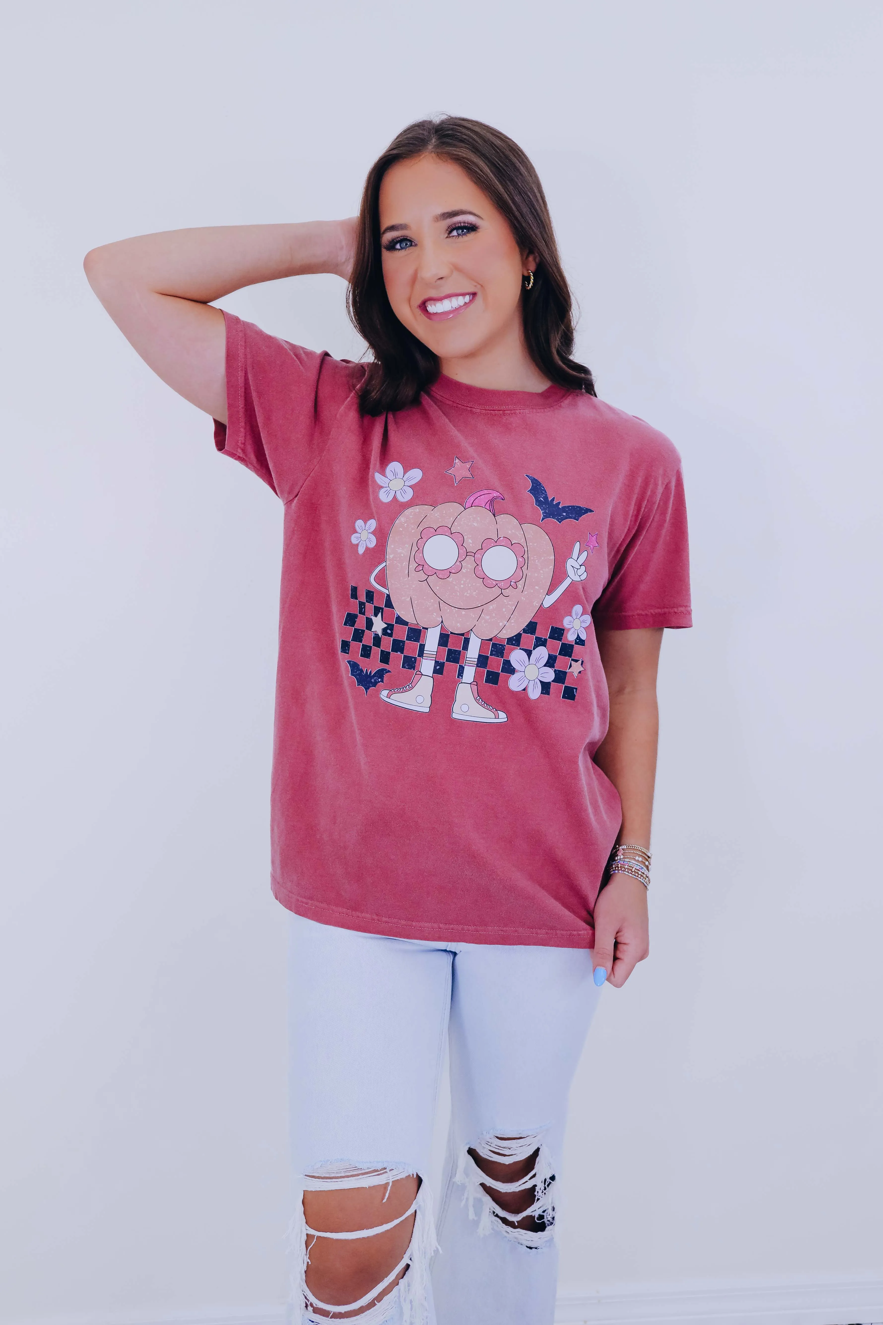 Peace And Pumpkins Graphic Tee S-3X - Maroon