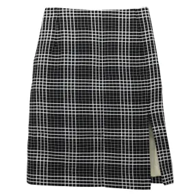 PENCIL SKIRT LINEN CHECK / BLACK CREAM