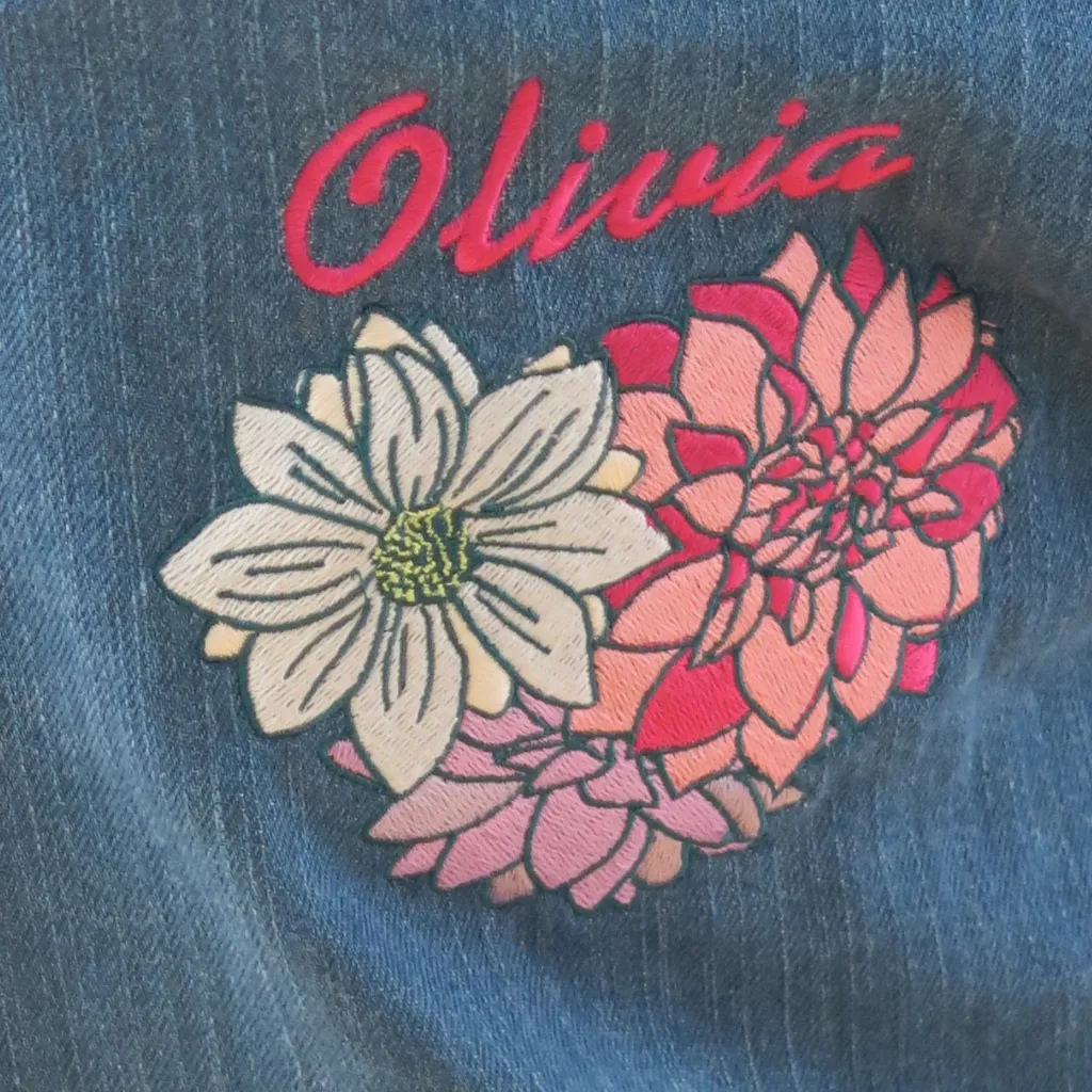 Personalised Organic Denim Jacket with Embroidered Flowers