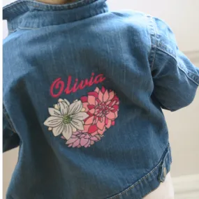 Personalised Organic Denim Jacket with Embroidered Flowers