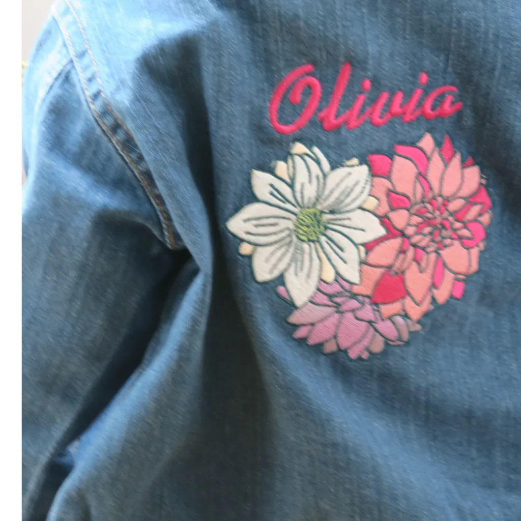 Personalised Organic Denim Jacket with Embroidered Flowers