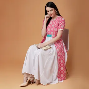 Pink Lotus Inspired Front Open Printed Kurta With Tassels (Copy)